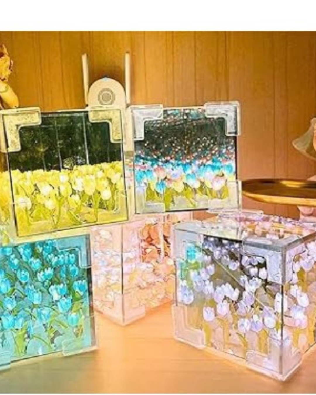 LAMPARA ESPEJO DE TULIPANES INFINITOS MULTICOLOR