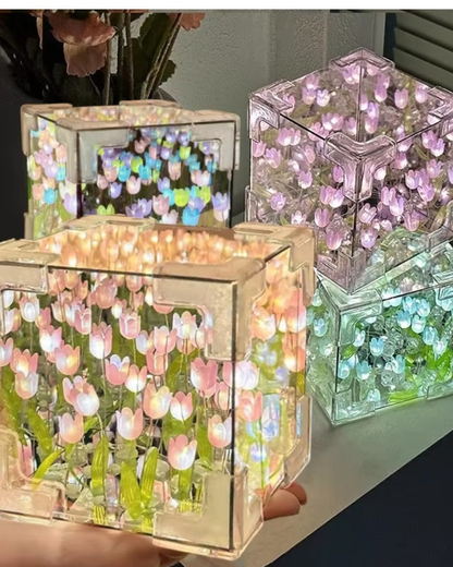 LAMPARA ESPEJO DE TULIPANES INFINITOS MULTICOLOR